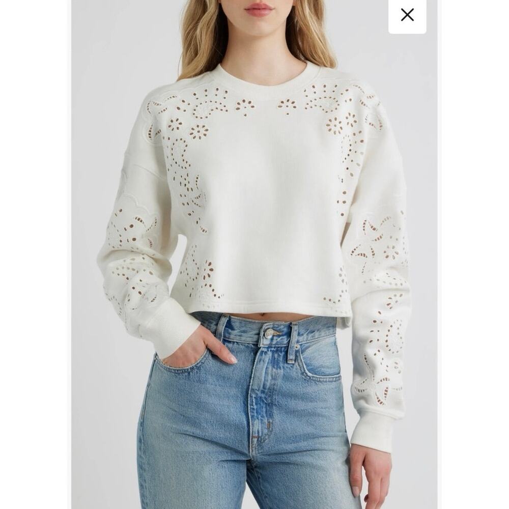 NWOT LoveShackFancy Lalo Eyelet Sweatshirt in True White SZ XS
